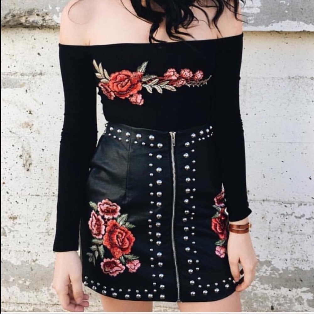 Brooklyn Karma Embroidered Studded Skirt